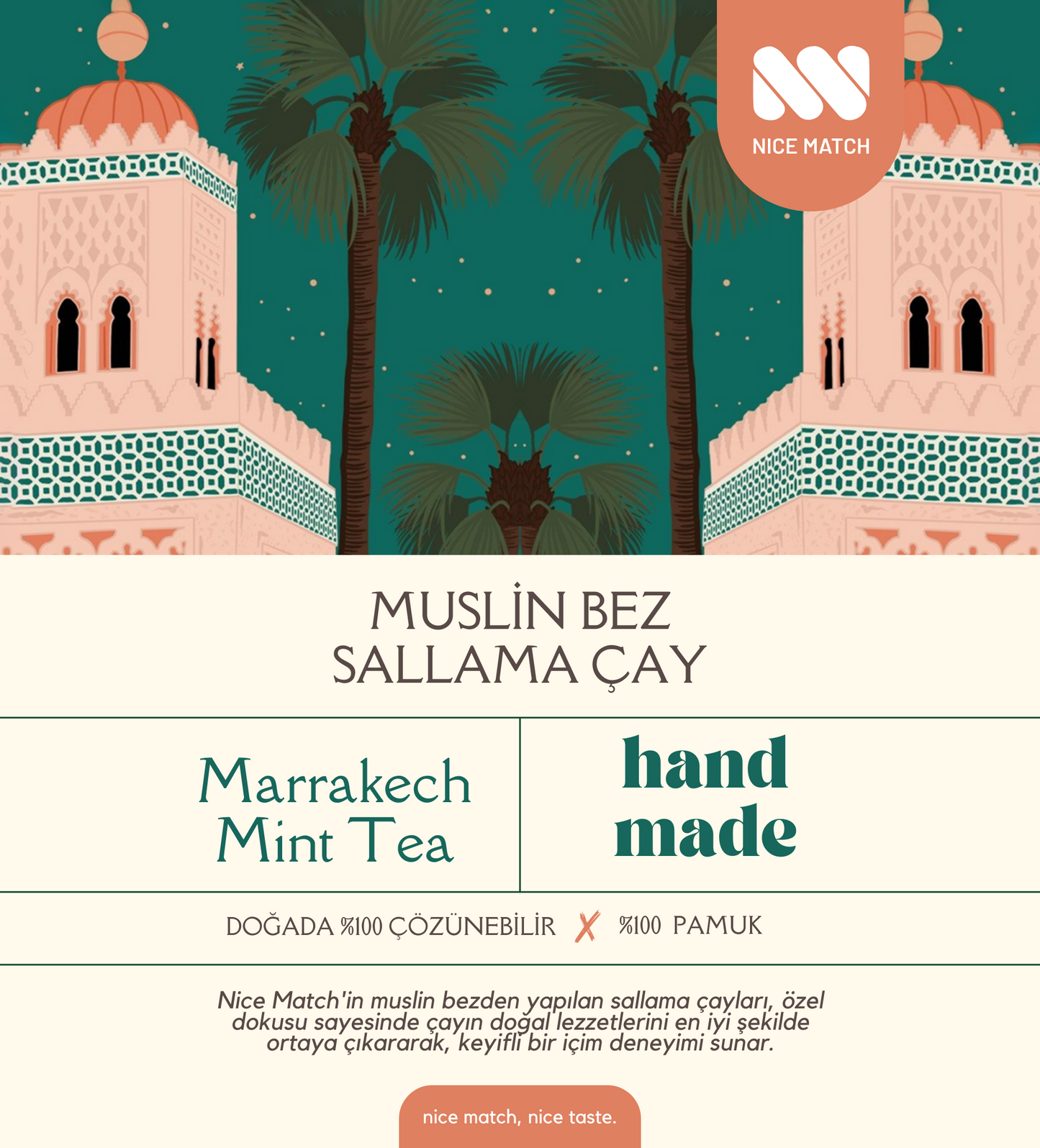 Marrakech Mint Tea - Naneli Marakeş Çayı Müslin Bez 12'li Poşet Çay Kutusu