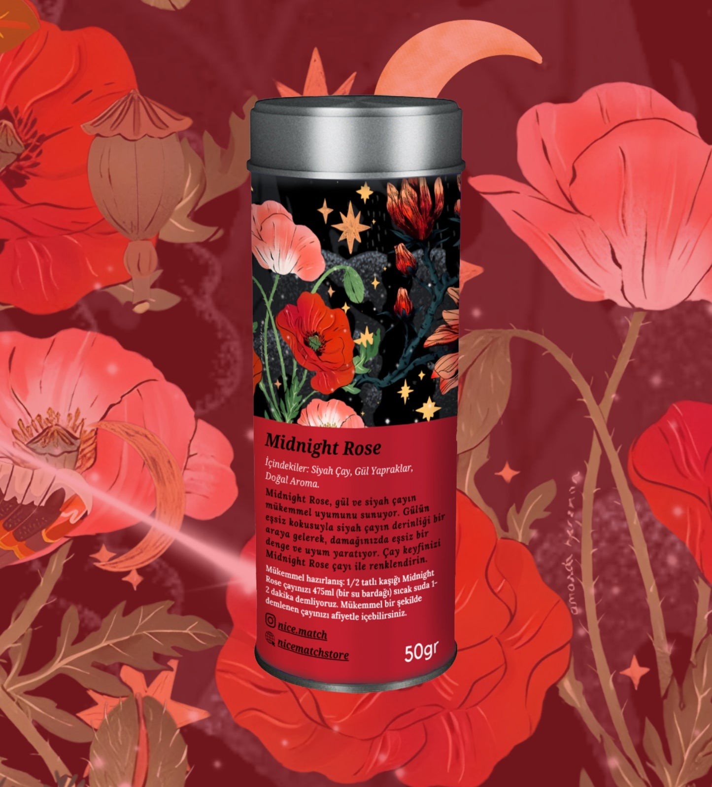 Midnight Rose Güllü Siyah Çay